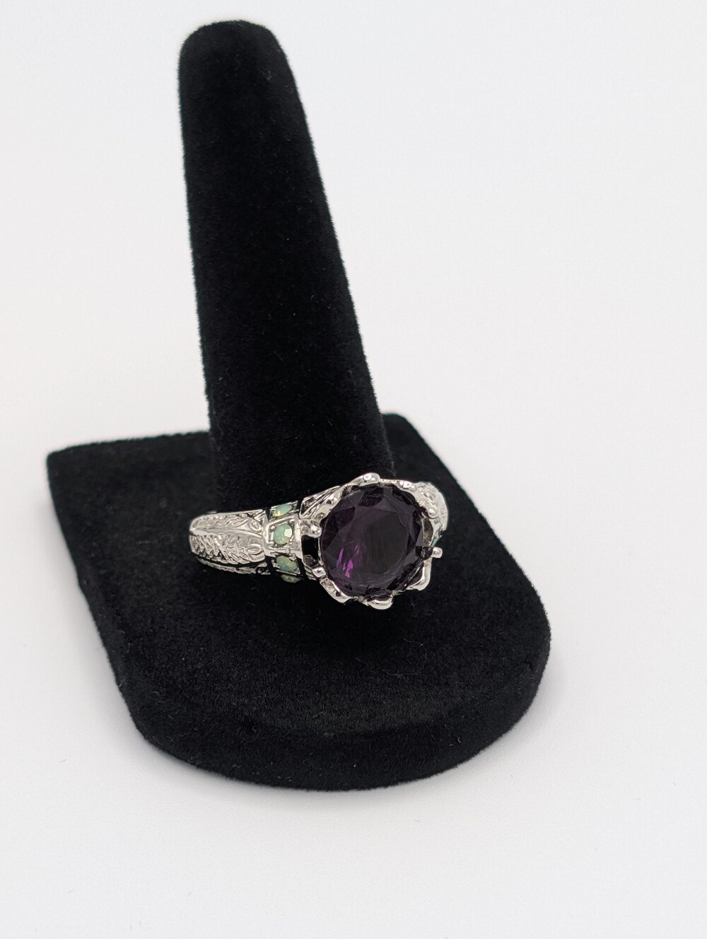 Art Deco Vintage Inspired Purple Faux Opal Statement Ring Silver Tone Filigree - Picture 2 of 13